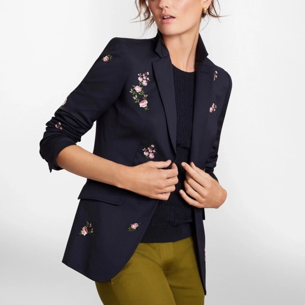 Brooks Brothers Floral Embroidered Stretch Wool Jacket Blazer 2P